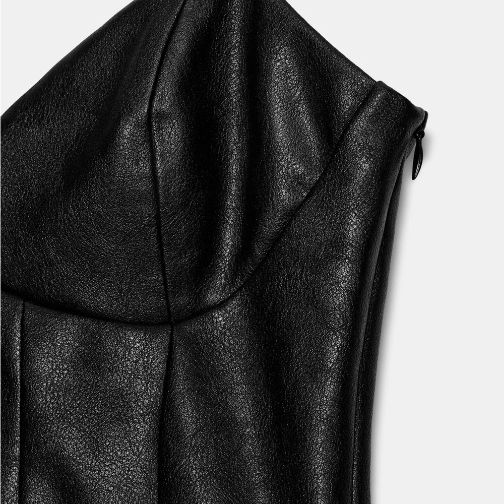 ZARA FLASH SALE Elegant FAUX LEATHER RUFFLE Slip Mini Dress MEDIUM - Picture 4 of 5